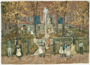 Maurice Brazil Prendergast, West Church Boston, between 1900 and 1901 Transparent and opaque watercolor over graphite pencil on paper, 10 15/16 x 15 3/8in Museum of Fine Arts Boston
