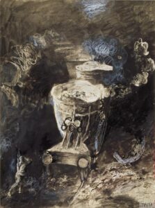 Graham Sutherland, Slag-Ladles, 1940s Watercolour, ink, gouache, and crayon on hardboard, 20.2 x 14.8 in Imperial War Museum, London