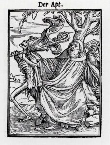 Hans Holbein the Younger, The Abbot, from the series known as The Dance of Death Woodcut, 2.6 × 1.9 in Kunstmuseum Basel