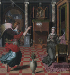 Pieter Pourbus, The Annunciation, interior of left wing, 1552 Oil on panel, 46.1 x 44.1 in Museum Gouda, Netherlands