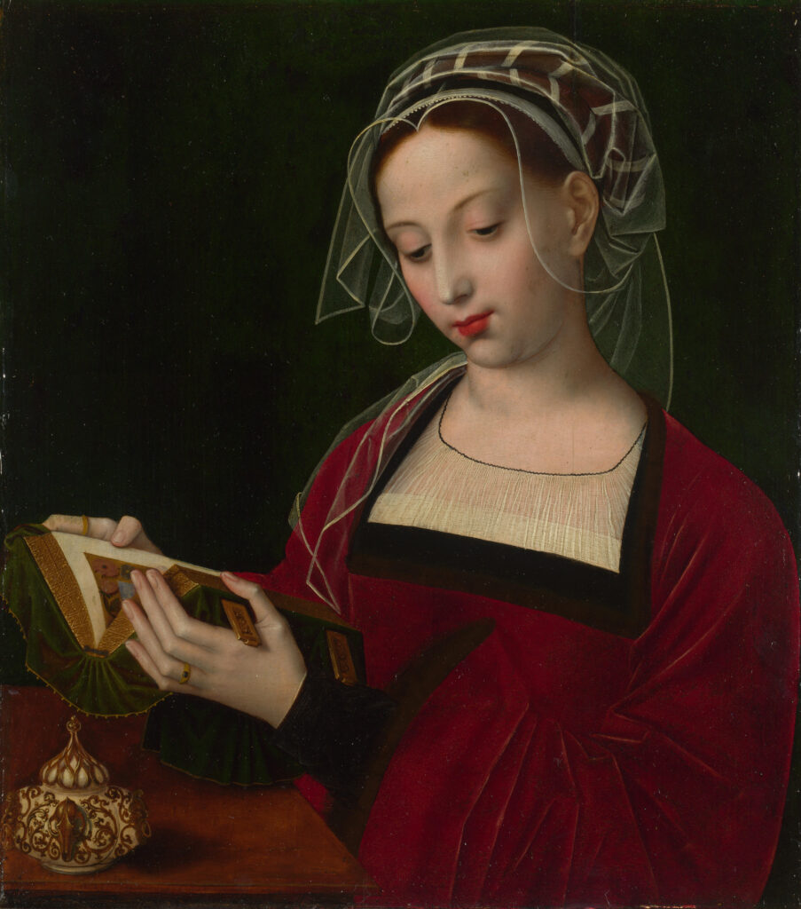 Ambrosius Benson, The Magdalene Reading, c 1520 Oil on wood, probably oak, 16.4 × 14.8 in National Gallery, London