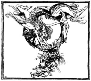 Arthur Rackham, The Rhinemaidens Try to Reclaim Their Gold Pen and ink sketch from The Ring