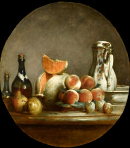 Jean Siméon Chardin, Melon, Pears, Peaches and Plums, 1763 Oil on canvas, 23.6 x 20.4 in Louvre Museum, Paris