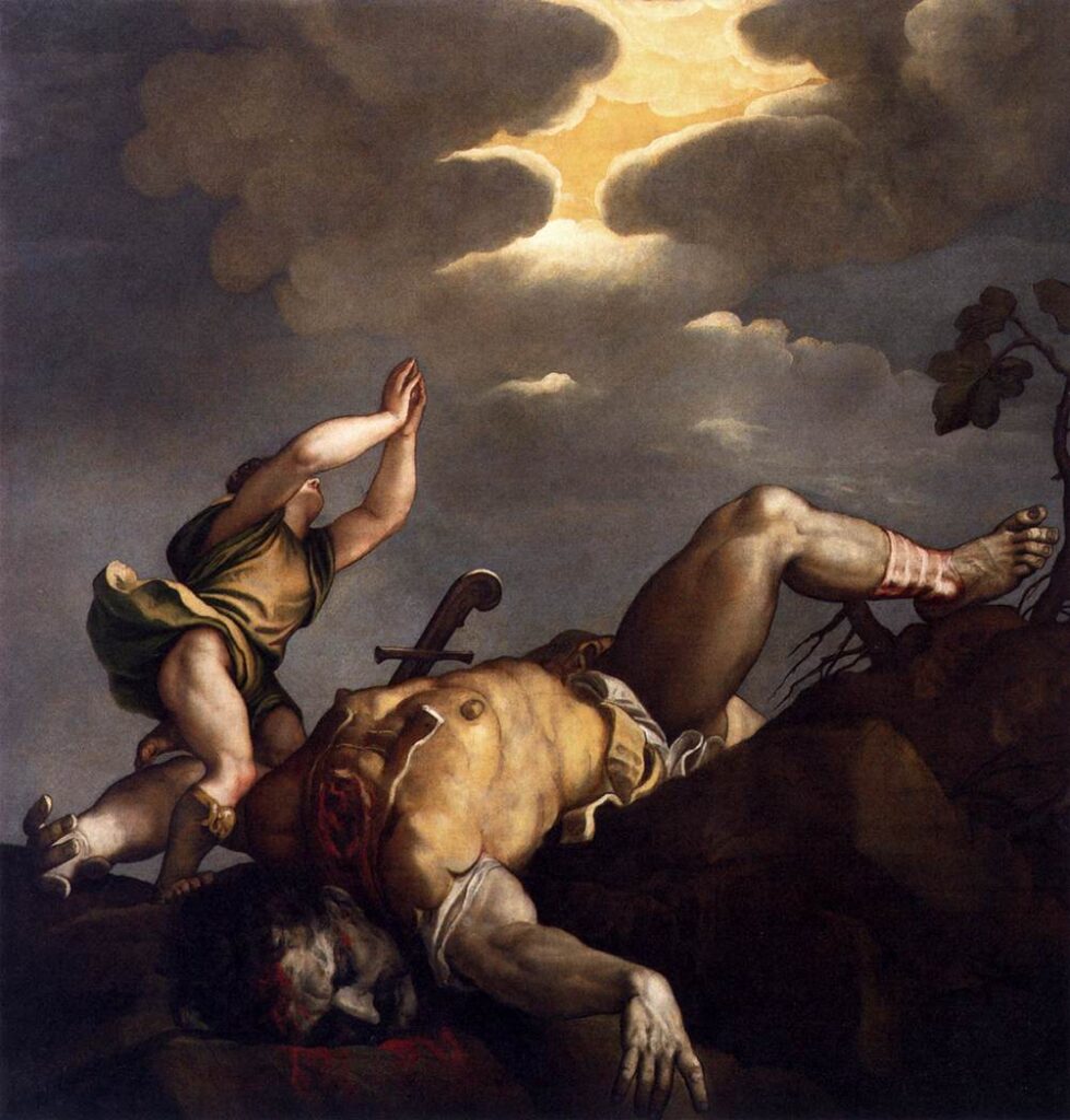 Titian, David and Goliath, between 1542 and 1544 Oil on canvas, 118.1 x 112.2 in Santa Maria della Salute, Venice