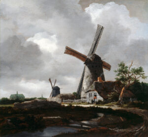 Jacob van Ruisdael, Landscape with Windmills near Haarlem, between 1654 and 1656 Oil on oak panel, 12.4 x 13.3 in Dulwich Picture Gallery, London
