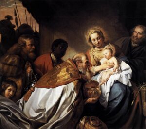 Jan de Bray, Adoration of the Magi, 1658 Oil on oak panel, 28 x 21.7 in Private collection