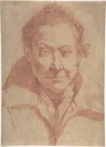 bust Agostino Carracci, Bust-Length Portrait of a Woman Red chalk, over possible traces of black chalk The Metropolitan Museum of Art