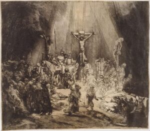 Rembrandt, Christ Crucified between the Two Thieves: The Three Crosses Artist, 1653 Drypoint printed on vellum, 15 x 17 1/4 in Metropolitan Museum of Art, New York