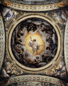 Antonio da Correggio, Passing away of St John, 1520-24 Fresco San Giovanni Evangelista, Parma