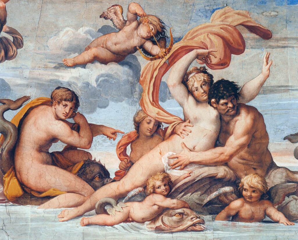 Annibale Carracci, A Sea God Abducts a Woman (detail), 1597–1602 Fresco Palazzo Farnese, Rome