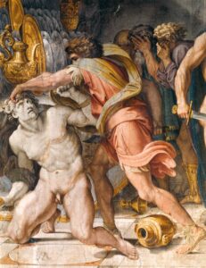 Annibale Carracci, Perseus Fighting with Phineus (detail), 1597-1602 Fresco Galleria Farnese, Palazzo Farnese, Rome