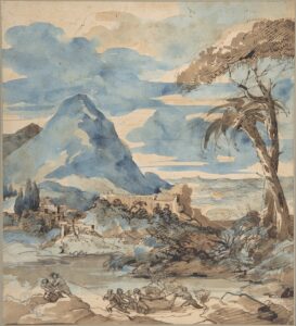 Théodore Géricault, Landscape with Fishermen, 1818 Graphite, pen and brown ink, brown and blue wash, 8 3/4 x 8 1/16 in Metropolitan Museum of Art, New York