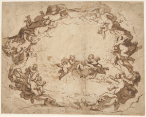 Luca Giordano, A Glory of Angels, ca. 1650–69 Pen and brown ink, brown wash, over black chalk sketch, 15 1/4 x 19 5/16 in Metropolitan Museum of Art, New York