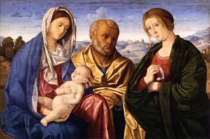 Vincenzo Catena, The Holy Family with a Female Saint, 1498-1500 Oil on panel, 26 x 37.8 in Szépmûvészeti Múzeum, Budapest