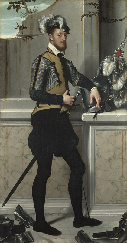 Giovanni Battista Moroni, A Knight with his Jousting Helmet, about 1554-8 Oil on canvas National Gallery, London