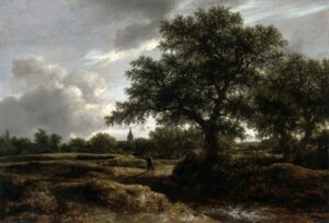 Jacob van Ruisdael, zLandscape with a Village in the Distance, 1646 Oil on wood, 29.9 x 42.9 in Metropolitan Museum of Art, New York