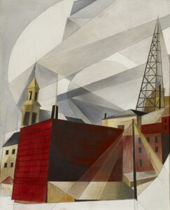 Charles Demuth, Lancaster, 1921 Tempera and pencil on paperboard, 19.8 x 16 in Buffalo AKG Art Museum