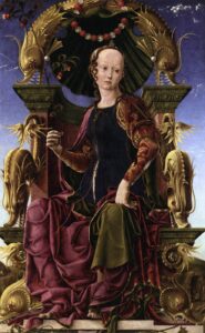 Cosmè Tura, Muse (Calliope?) 1455-60, Oil with egg on poplar, 116 x 71 cm National Gallery, London