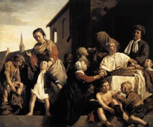 Jan de Bray, Tending Children at the Orphanage in Haarlem, 1663 Oil on canvas, 53.1 x 60.6 in Frans Halsmuseum, Haarlem