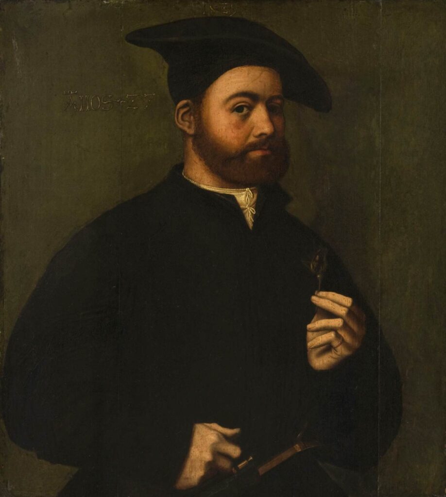 Ambrosius Benson, Portrait of a Man Holding a Rose, 1525 Oil on panel, 20.5 × 18.5 in Philadelphia Museum of Art