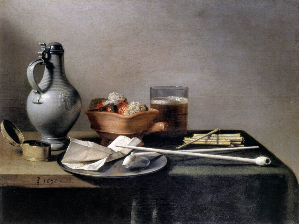 Pieter Claes, Tobacco Pipes and a Brazier, 1636 Oil on wood, 19.3 x 25.2 in The Hermitage, St. Petersburg