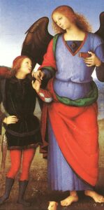 Pietro Perugino, Tobias with the Angel Raphael, 1500-05 Oil and tempera on wood, 44.7 x 22.2 in National Gallery, London