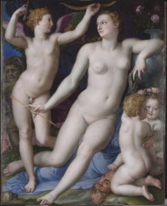 Bronzino, Venus, Cupid and Jealousy, between 1548 and 1550 Oil on poplar wood, 75.5 x 55.9 in Museum of Fine Arts, Budapest