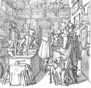 zbookpic Salomon de Bray, Book and Picture Shop, 1628 Pen and ink and wash on paper, 3 x 3 in Rijksmuseum, Amsterdam