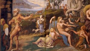 Giulio Romano, Old Woman and Vulcan, Tribute to Apollo, 1526-28 Fresco Sala di Psiche, Palazzo del Tè, Mantua