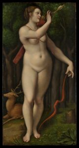 Giampietrino, Diana the Huntress, after 1526 Oil on panel, 44.8 x 23.2 in Metropolitan Museum of Art, New York