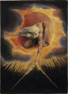 William Blake, The Ancient of Days, 1794 Colour relief etching and white-line etching in blue, black, red and yellow; with added hand colouring