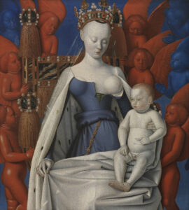 Jean Fouquet, Mary and Child Surrounded by Seraphim and Cherubim, Part of Melun Diptych, from 1452 until 1458 Oil on panel, 37.2 x 33.6 in Royal Museum of Fine Arts Antwerp