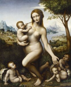 Giampietrino, Leda With Her Children, between 1520s and late 1530s Oil on panel, 50.3 x 41.5 in Hessen Kassel Heritage, Germany