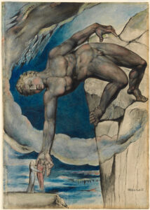 William Blake, Antaeus setting down Dante and Virgil in the Last Circle of Hell, between 1824 and 1827 Pen, ink and watercolor, 20.70 x 14.72 in National Gallery of Victoria, Australia
