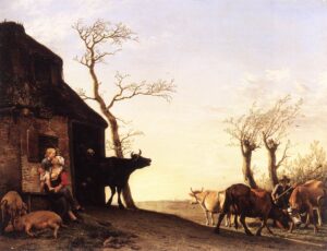 Paulus Potter, Driving the Cattle to Pasture in the Morning, 1647 Oil on oak, 15.4 x 19.7 in Residenzgalerie, Salzburg