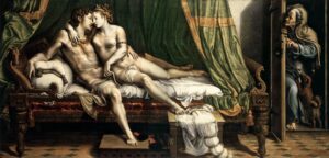Giulio Romano, The Lovers, c. 1525 Oil on panel, transferred to canvas, 64.2 x 132.7 in The Hermitage, St. Petersburg