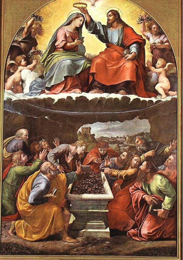 Giulio Romano, Coronation of the Virgin (Madonna of Monteluce), 1505-25 Oil on wood, 139.4 x 91.3 in Pinacoteca, Vatican