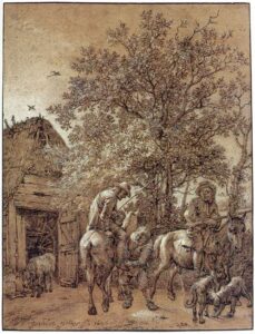 Paulus Potter, Horsemen near a Barn, 1646 Black and white chalk on buff-coloured paper, 6.7 x 5.1 in Städelsches Kunstinstitut, Frankfurt