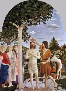 Piero della Francesca, Baptism of Christ, 1448-50 Egg tempera on poplar panel, 65.7 x 45.7 in National Gallery, London