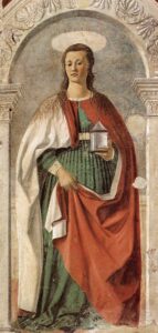 Piero della Francesca, Saint Mary Magdalen, 1460 Fresco, 74.8 x 41.3 in Duomo, Arezzo