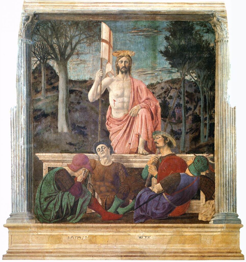 Piero della Francesca, Resurrection, 1463-65 Mural in fresco and tempera, 88.6 x 78.7 in Pinacoteca Comunale, Sansepolcro