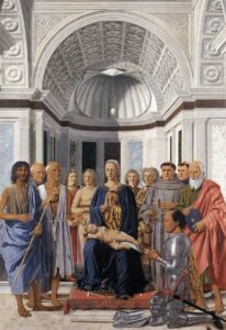 Piero della Francesca, Madonna and Child with Saints (Montefeltro Altarpiece), 1472-74 Oil and tempera on panel, 97.6 x 66.9 in Pinacoteca di Brera, Milan