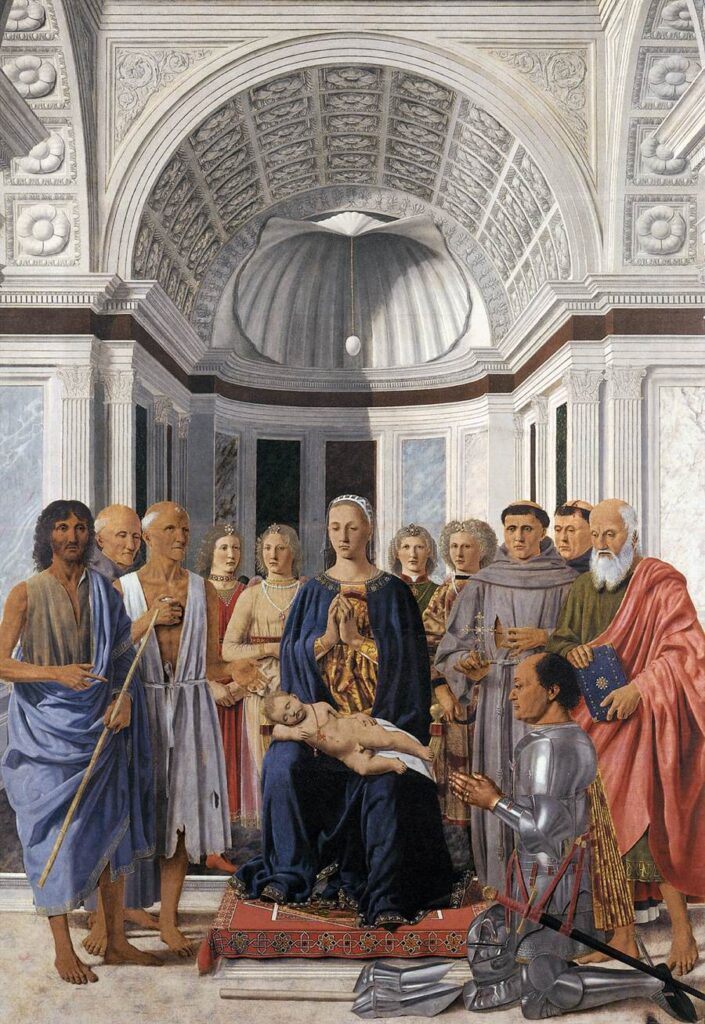 Piero della Francesca, Madonna and Child with Saints (Montefeltro Altarpiece), 1472-74 Oil and tempera on panel, 97.6 x 66.9 in Pinacoteca di Brera, Milan