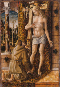 Carlo Crivelli, Saint Francis Collecting the Blood of Christ, 1490 - 1500 Tempera on panel, 7.8 x 6.4 in Museo Poldi Pezzoli, Milan