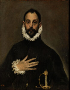 El Greco, The Nobleman with his Hand on his Chest, circa 1580 Oil on canvas, 31.8 x 25.9 in Museo del Prado, Madrid