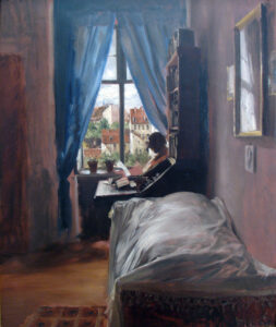 Adolph von Menzel, The Bedroom of the Artist in the Ritterstraße, 1847 Oil on canvas, 22 x 18.1 in Alte Nationalgalerie, Berlin
