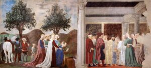 Piero della Francesca, Procession of the Queen of Sheba; Meeting between the Queen of Sheba and King Solomon, 1452-66 Fresco, 11 x 24.5 ft San Francesco, Arezzo