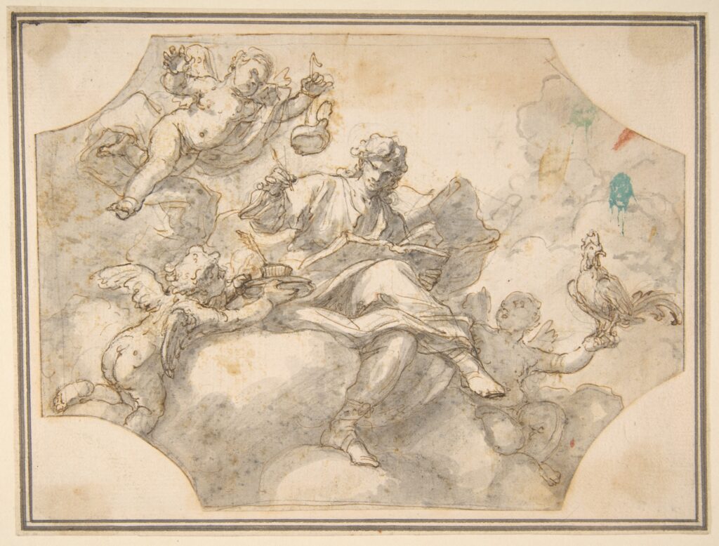 Francesco Solimena, Allegorical Figure of Study, 1657–1747 Pen and brown ink, brush and gray wash, over black chalk, 5.7 × 7.8 in Metropolitan Museum of Art, New York