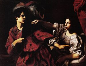 Giovanni Battista Caracciolo, Joseph and Potiphar's Wife, 1618 Oil on canvas, 46.6 × 46.6 in Collection Rau for UNICEF
