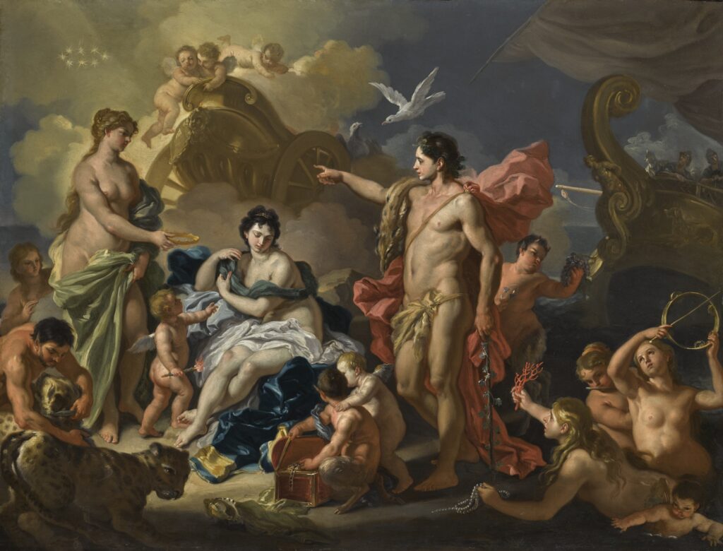 Francesco Solimena, Bacchus and Ariadne, c 1725 Oil on copper, 14 × 19 in Private Collection